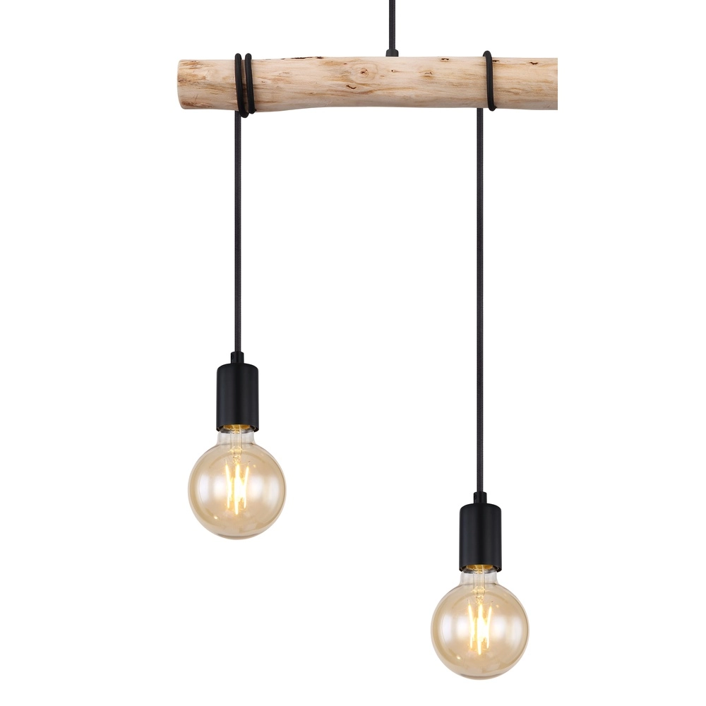 3-lichts eettafel hanglamp Gregor zwart met hout Globo 9007371436330