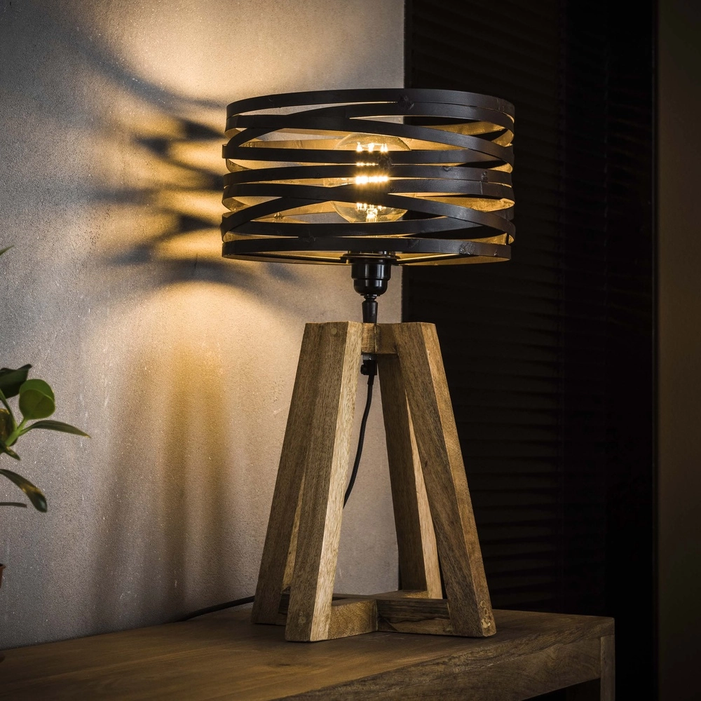 Industriële tafellamp Twist Ø 29cm - hout met grijs