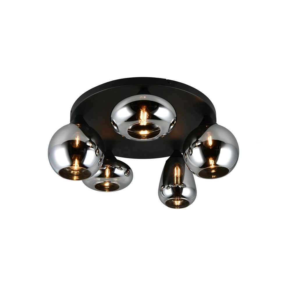5-lichts plafondlamp Lumina zwart met smoke glas 5-lichts plafondlamp Lumina zwart met smoke glas