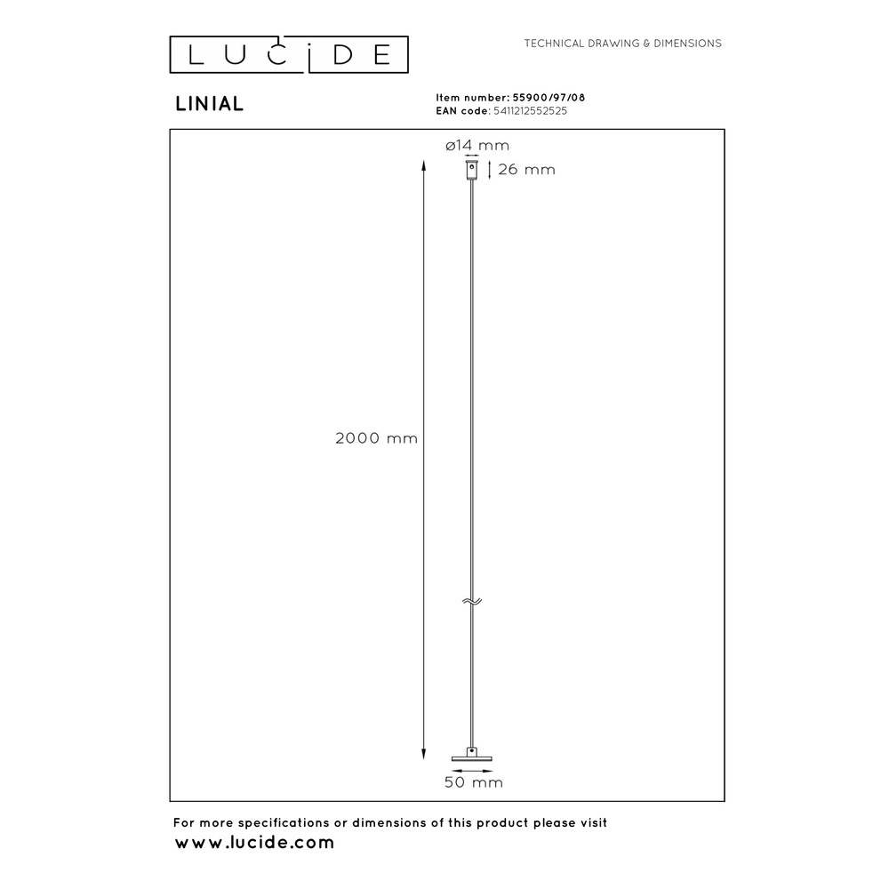 Ophangkabel voor 1-fase rail Linial mat zwart chroom Premium by Lucide 5411212552525