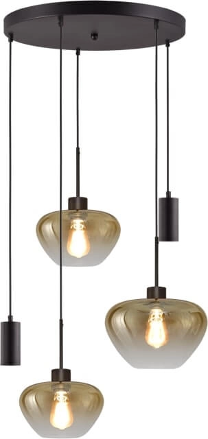5-lichts hanglamp Genua zwart met 2x goud glas Ø 24cm - 1x Ø 29cm en 2x pendel