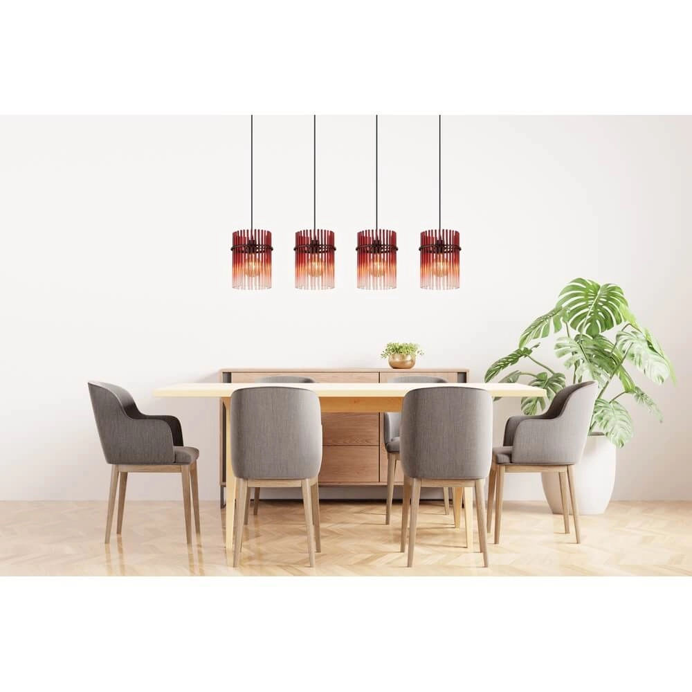 Zwarte hanglamp Gorley met rood glas 4-lichts Globo 9007371471966