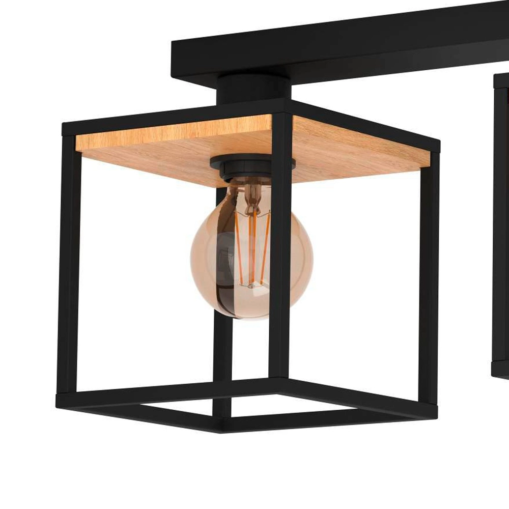 3-lichts plafondlamp Libertad zwart met hout Eglo 9002759998561