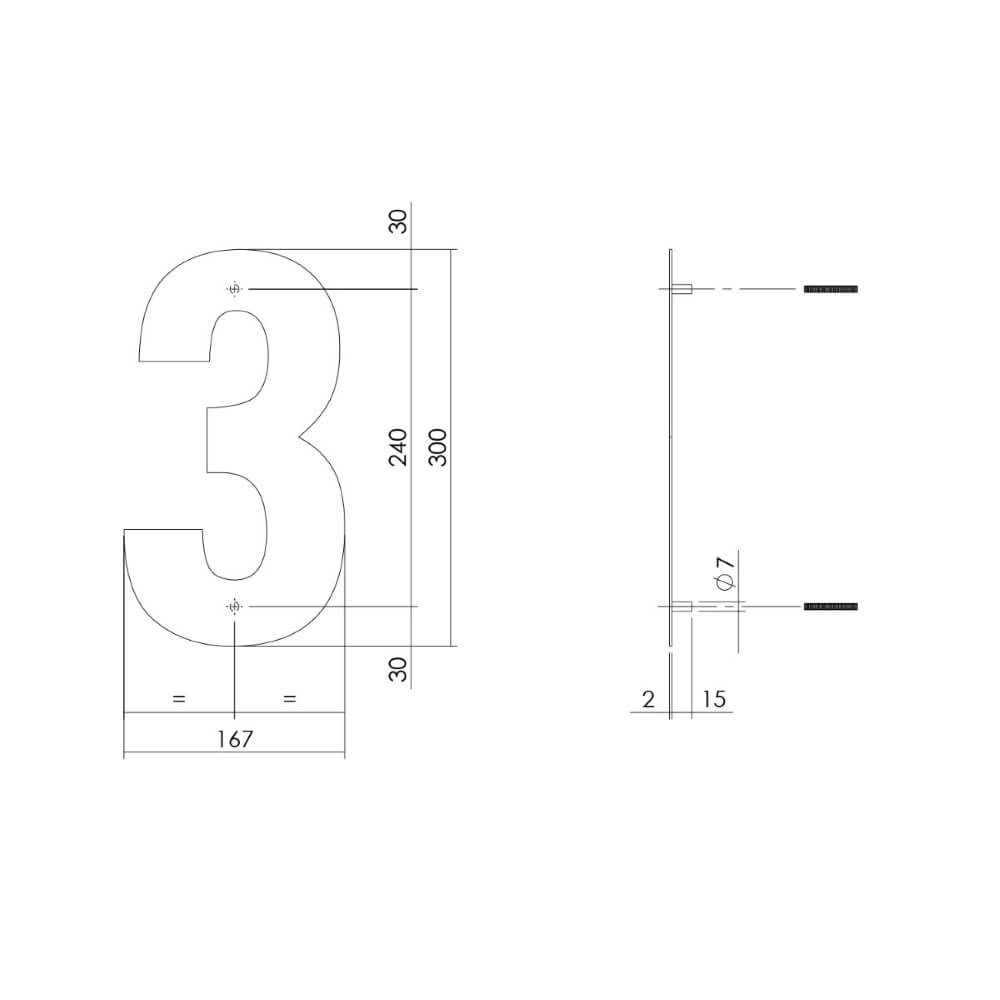 Huisnummer 3 XL Numbra 30cm zwart Intersteel 8714186503300
