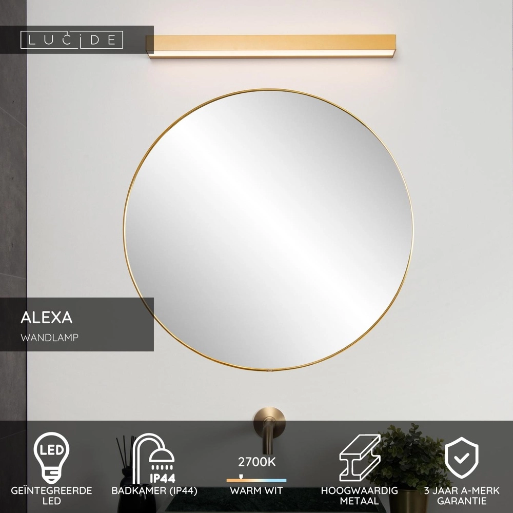 Badkamer wandlamp Alexa 60cm goud - IP44 - 8W Lucide 5411212040510