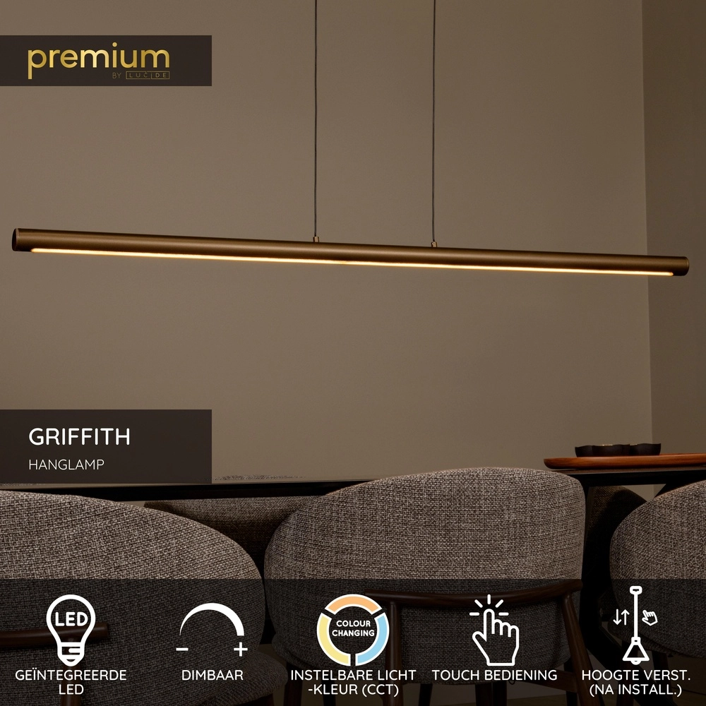 Strakke hanglamp Griffith brons 140cm Premium by Lucide 5411212241931