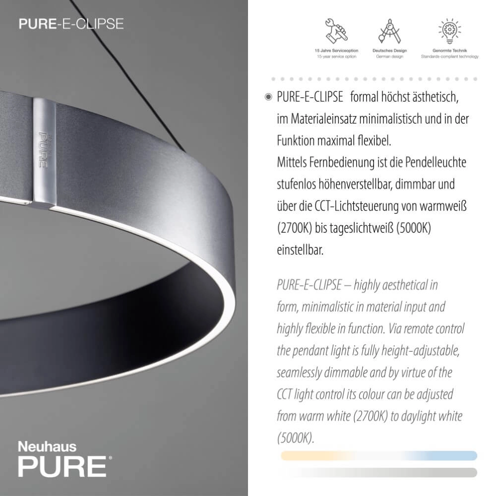 Ronde hanglamp Pure E-Clipse grijs Ø 70cm Paul Neuhaus 4012248372340