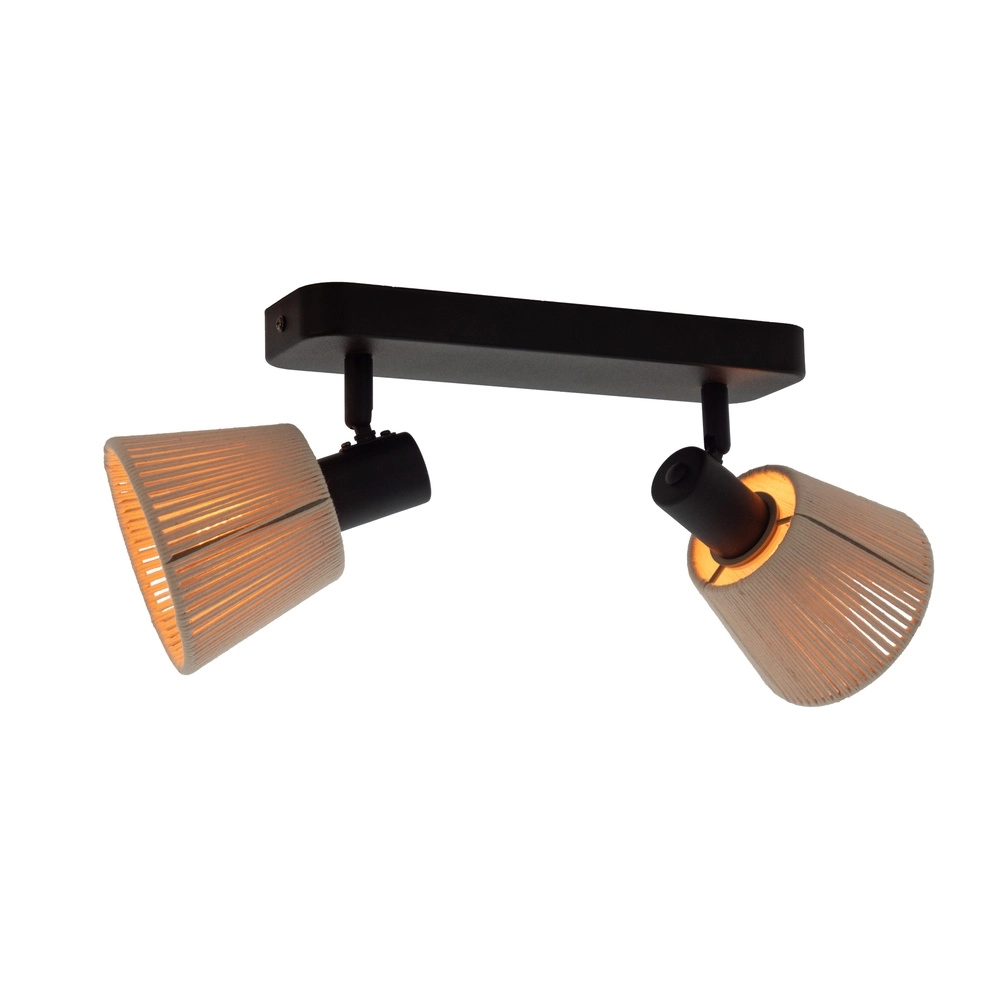 Plafondlamp Seagard zwart met rotan 2-lichts