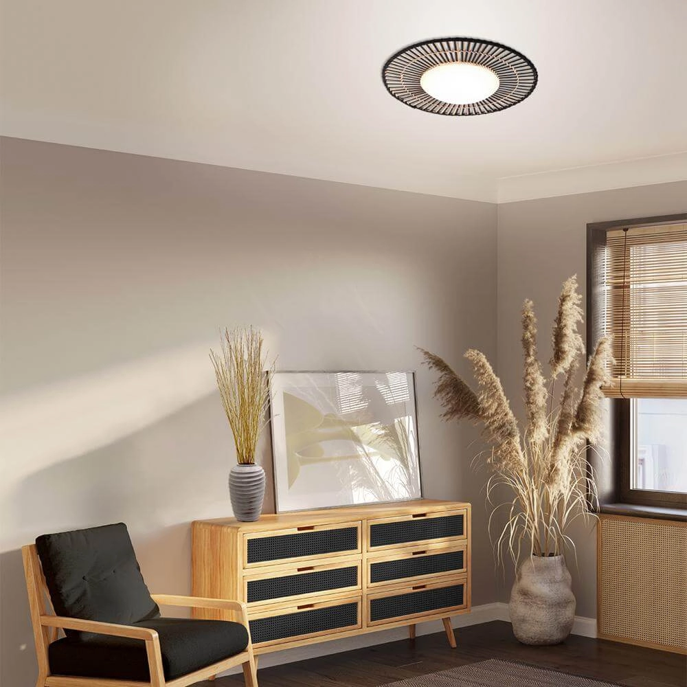 Plafondlamp Aura zwart met bamboe Steinhauer 8712746174144