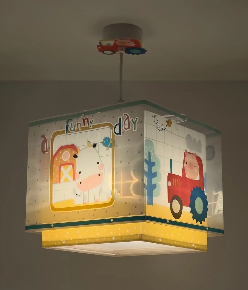 Kinderkamer hanglamp My Farm geel met wit Dalber 8420406634029