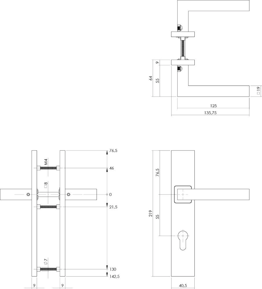 Deurklink Vierkant PC 55mm RVS Intersteel 8714186187050