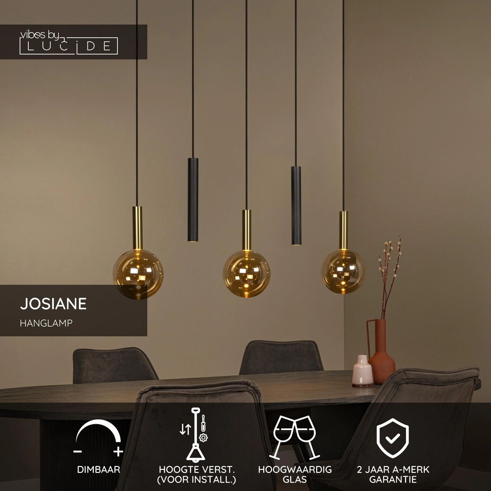 5-lichts hanglamp Josiane zwart met goud Lucide Vibes 5411212212276