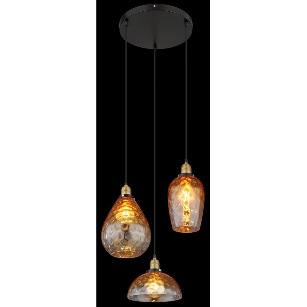 3-lichts hanglamp rond Salvy amber glas honinggraat Globo 9007371454440