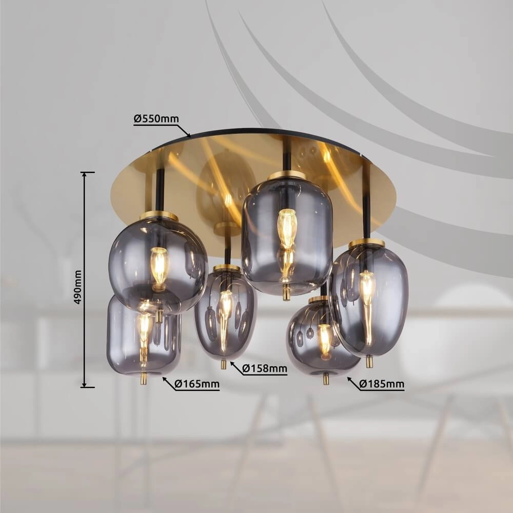 Gouden plafondlamp Blacky I 6-lichts Globo 9007371433490