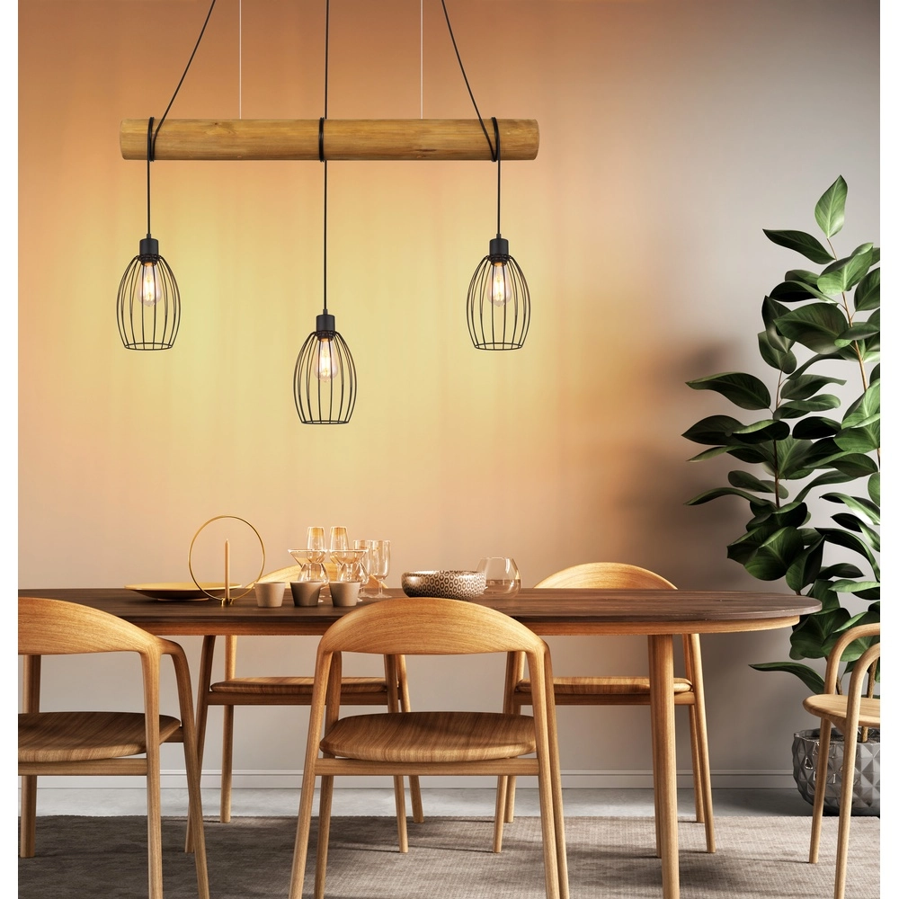 Landelijke hanglamp Berti 3-lichts hout met zwart Globo 9007371583331