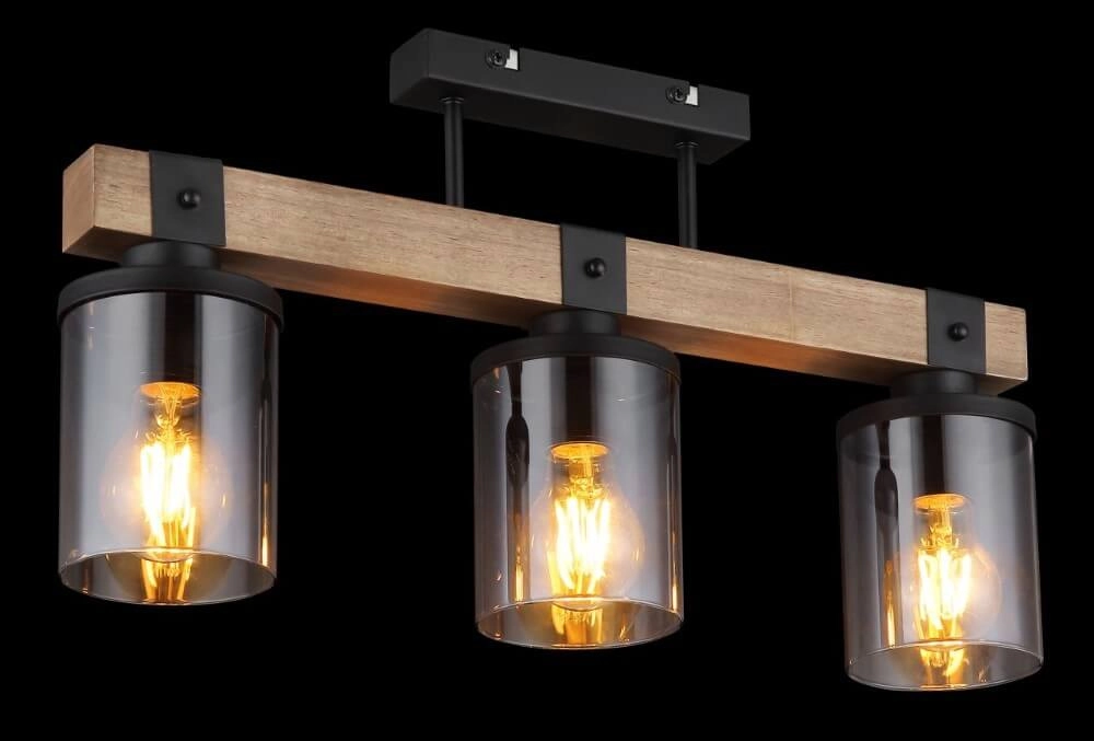 3-lichts plafondlamp Lila zwart met hout Globo 9007371443710