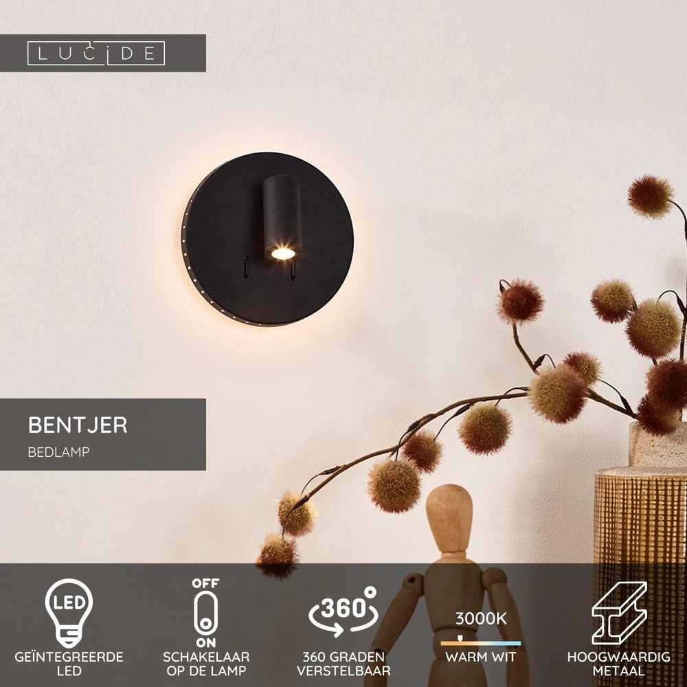Bedlampje Bentjer zwart Lucide 5411212791641