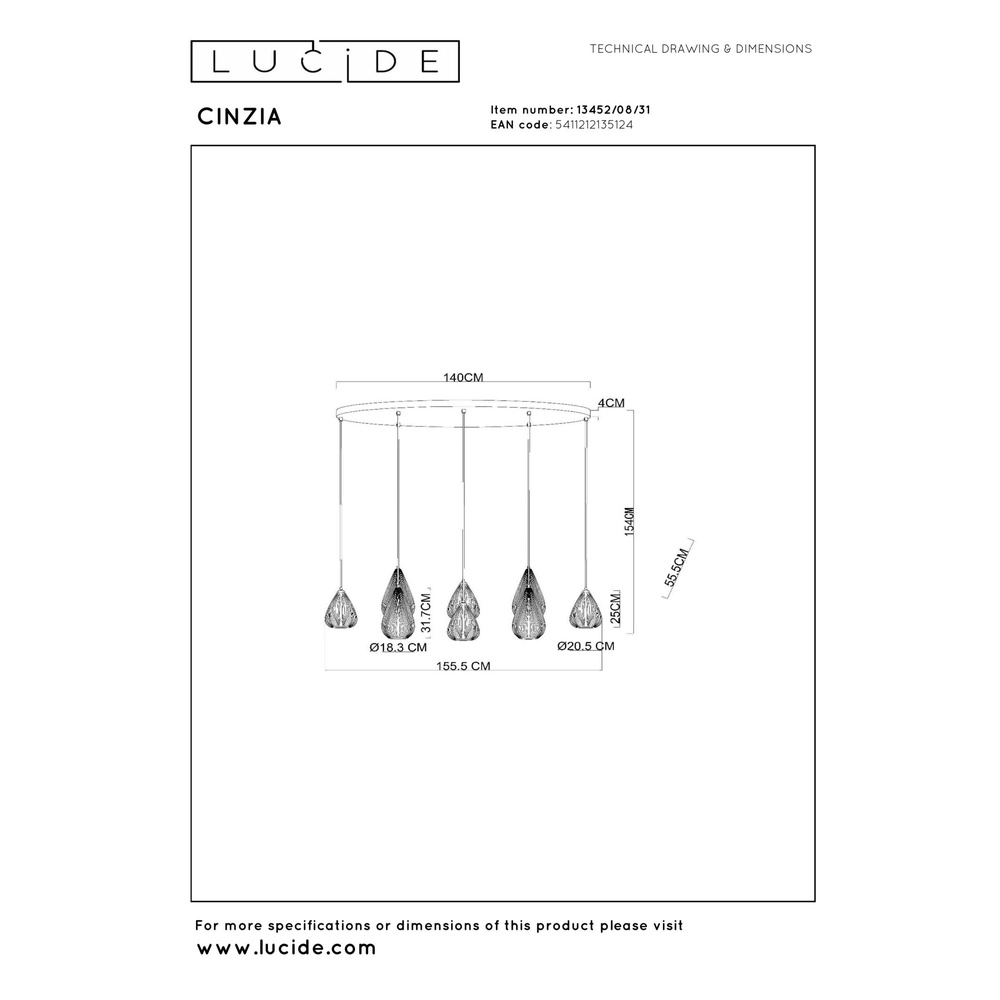 Design hanglamp Cinzia 5-lichts Lucide 5411212135124