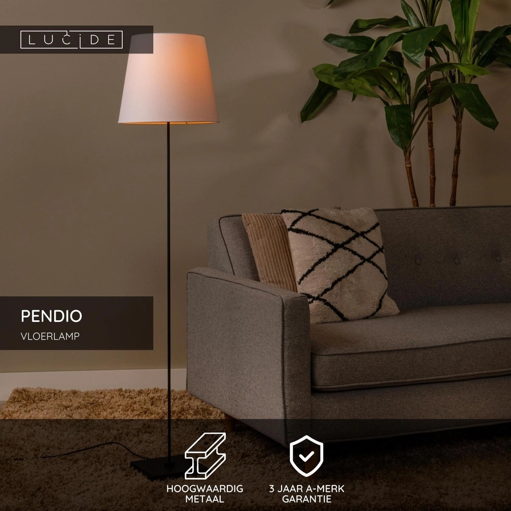 Vloerlamp Pendio zwart met witte kap Lucide 5411212194084