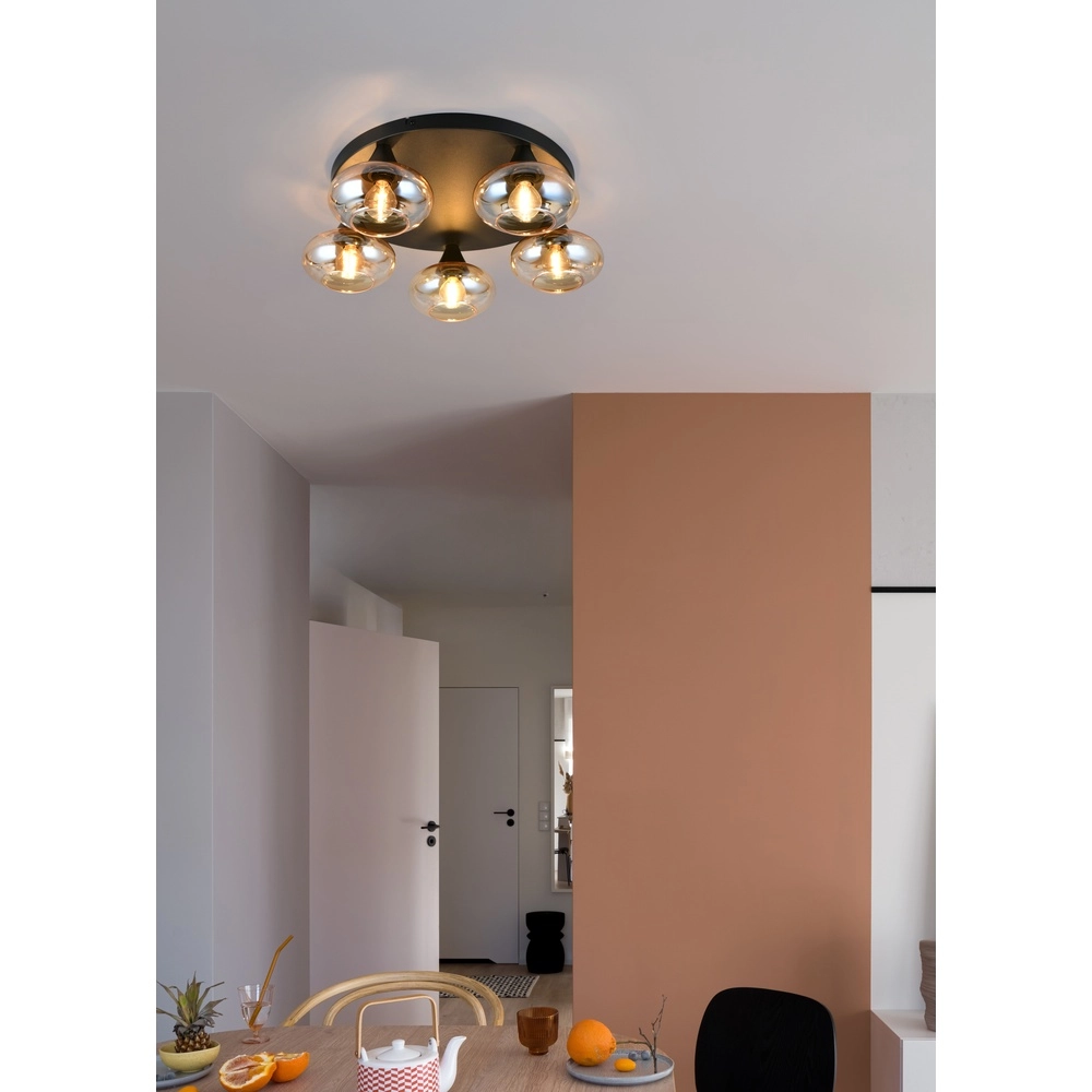 Plafondlamp Divina zwart met amber glas Trio 4017807667363