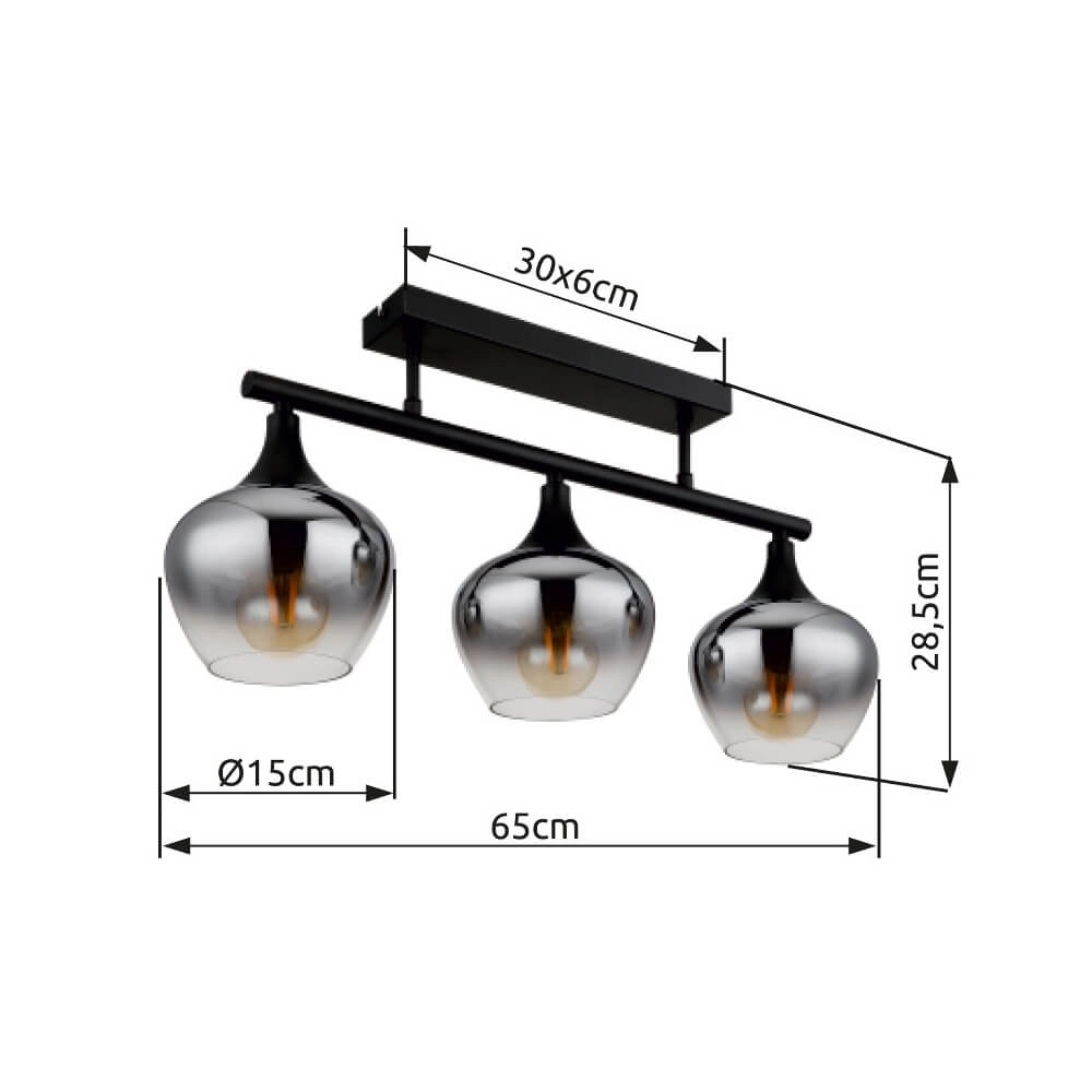 Zwarte plafondlamp Maxy 3-lichts Globo 9007371465187
