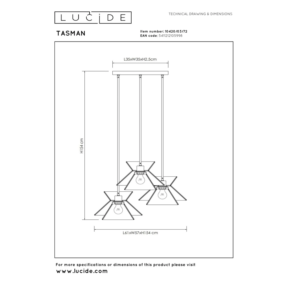Hanglamp Tasman 3-lichts rotan Lucide 5411212105998