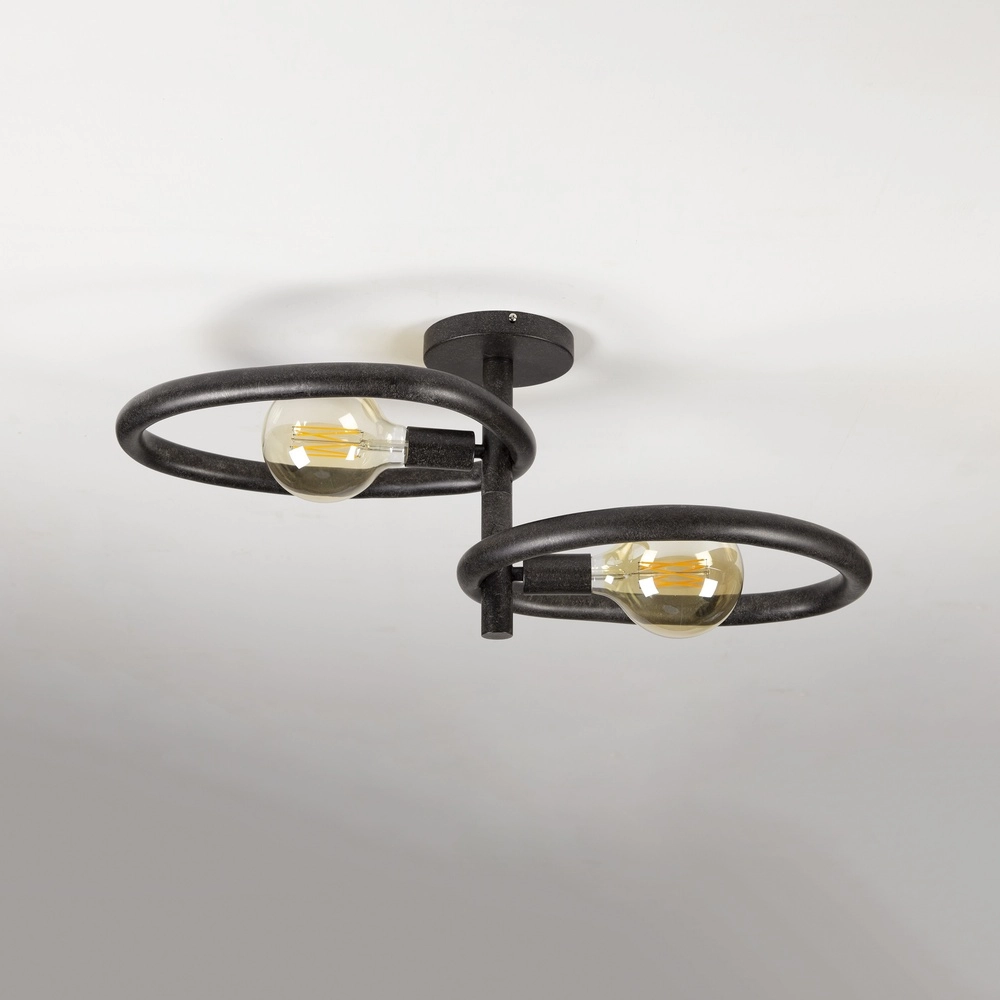 Landelijke plafondlamp Pebble artic zwart - 2x E27 Lyora 8716803510999