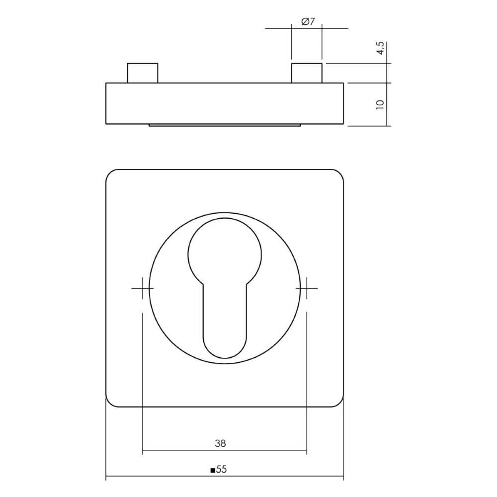 Vierkant rozet Tira profielcilinder zwart Intersteel 8714186582350