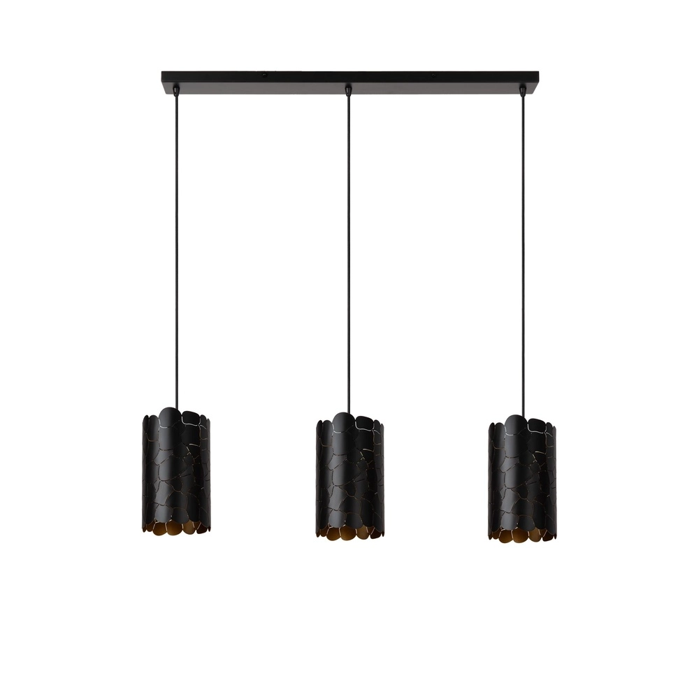 Hanglamp Almelo 3-lichts zwart met gouden binnenkant