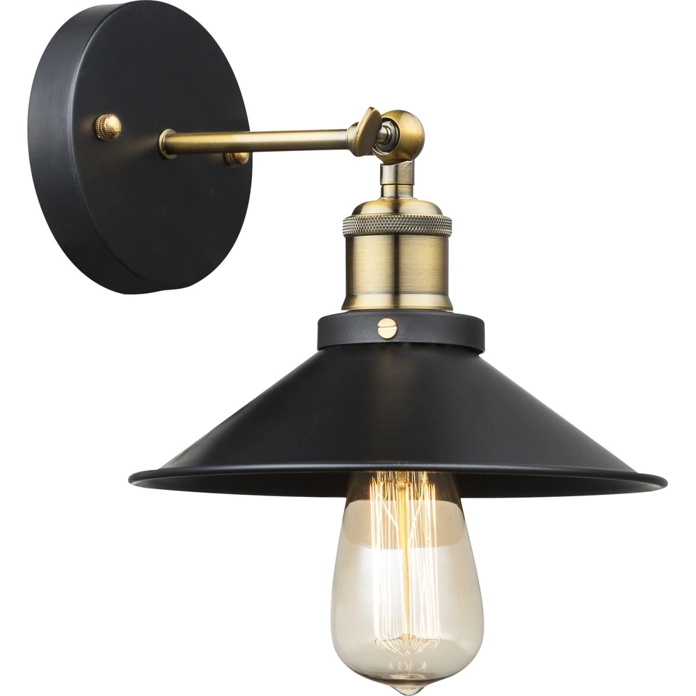 Industriele wandlamp Lenius zwart met goud