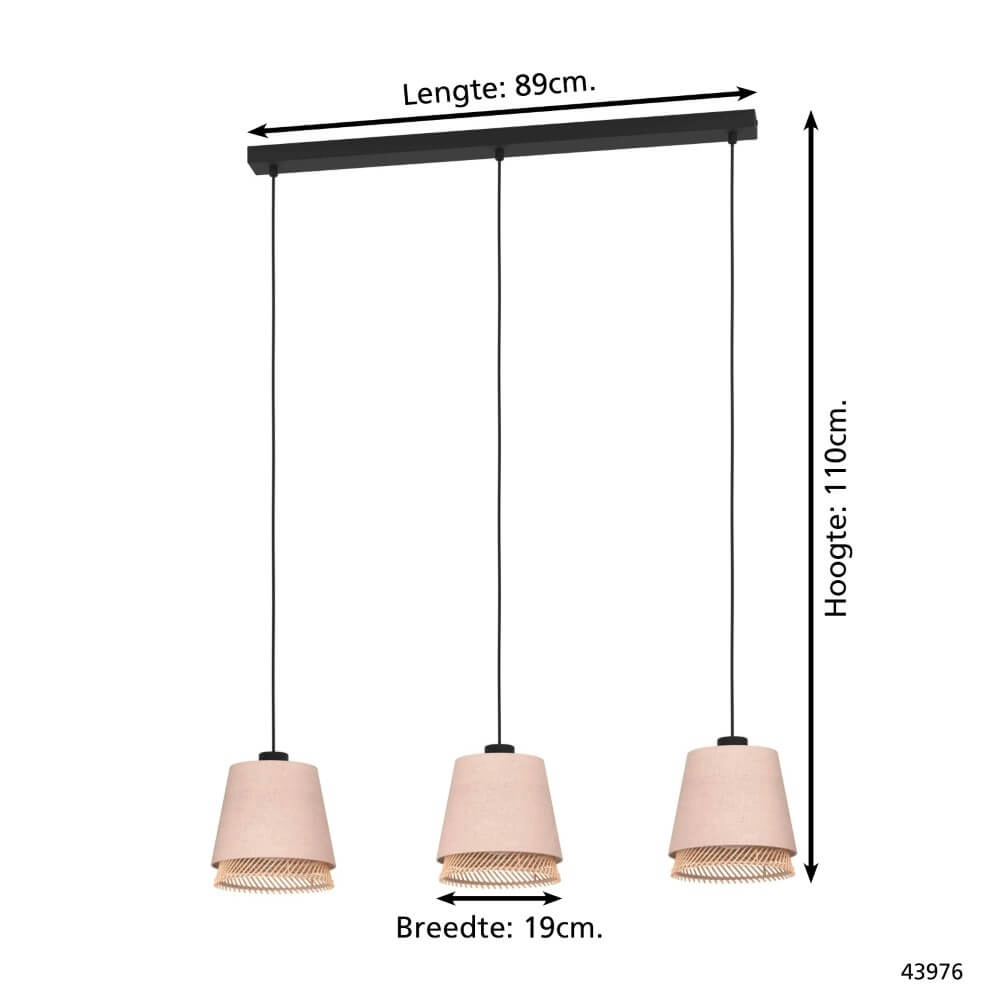 3-lichts hanglamp Tabley linnen met rotan Eglo 9002759439767