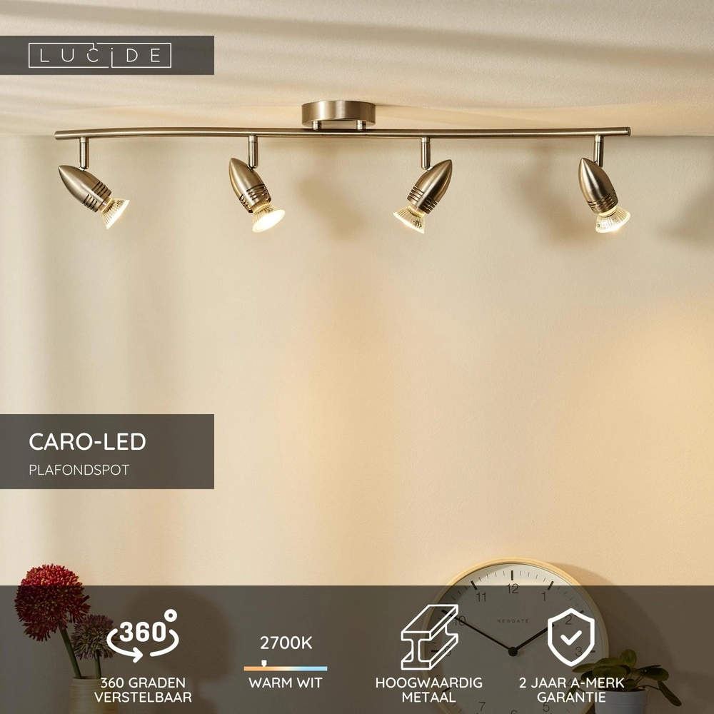 Plafondspot Caro-Led 4-lichts mat chroom Lucide 5411212133458