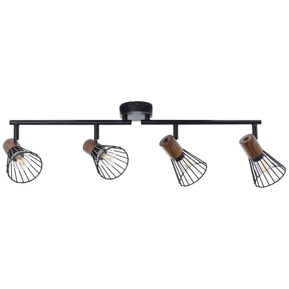 Landelijke plafondlamp Manama 4-lichts zwart met houtbruin Brilliant 4004353326547