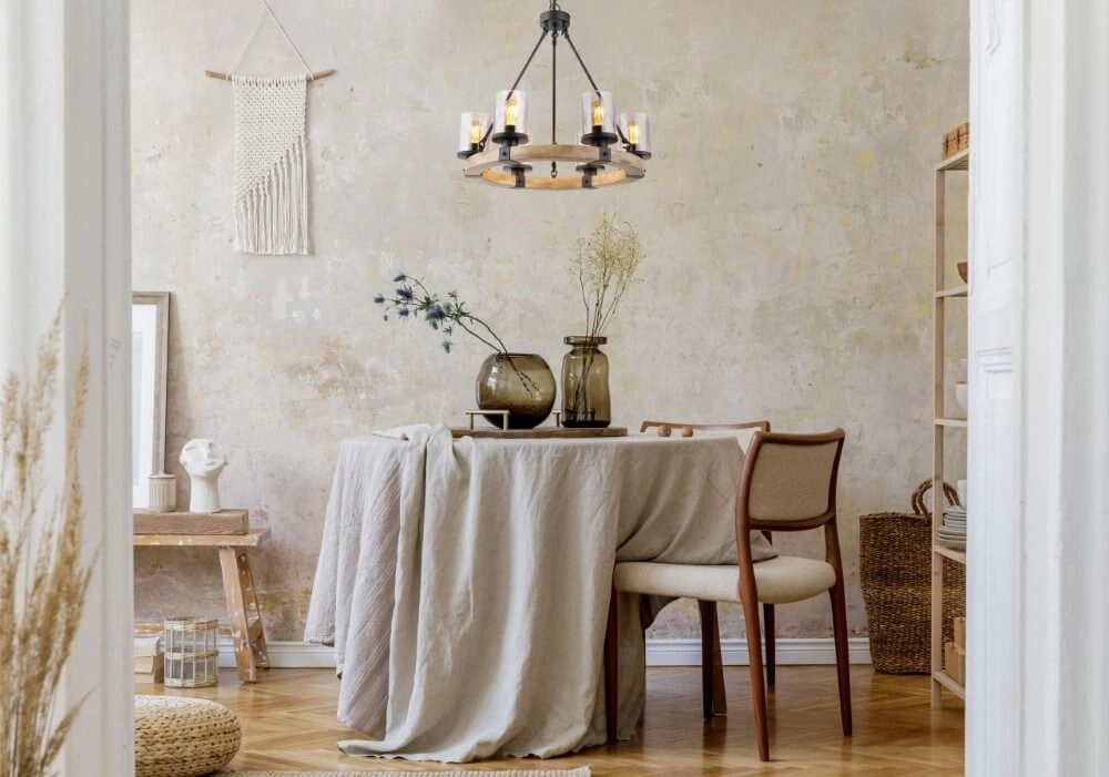 Houten hanglamp Lila 6-lichts rond Globo 9007371434725