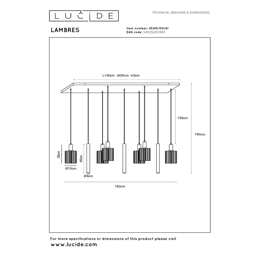 9-lichts hanglamp Lambres taupe Lucide 5411212452993