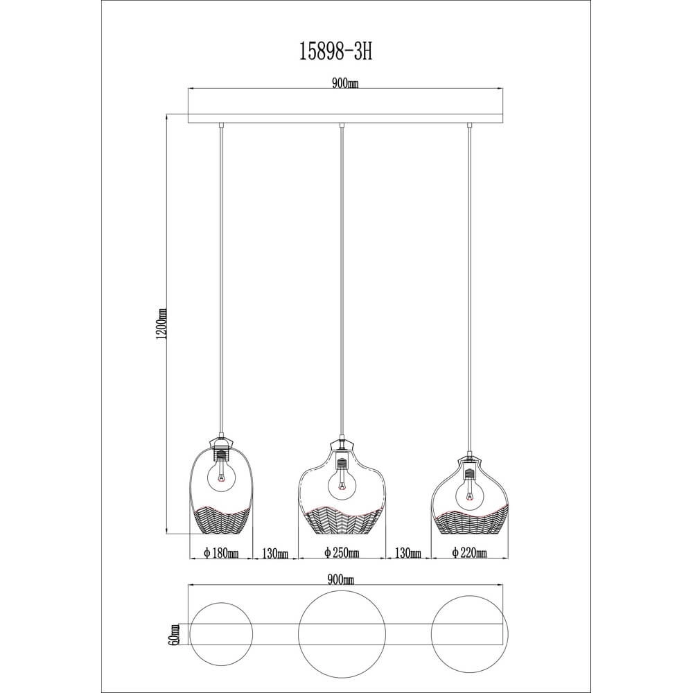 Gouden hanglamp Jessica met gekleurd glas  3-lichts Globo 9007371475124