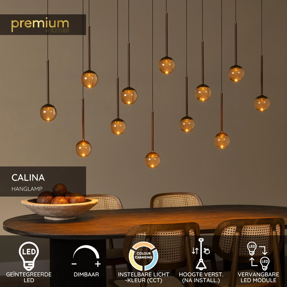 Ovale hanglamp Calina 12-lichts met amber bollen Premium by Lucide 5411212242068