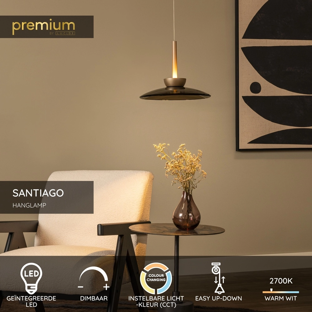 Glazen led hanglamp Santiago Ø 32cm - champagne Premium by Lucide 5411212221919