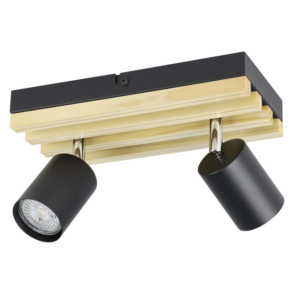 Moderne spot Cembrano 2-lichts zwart met hout