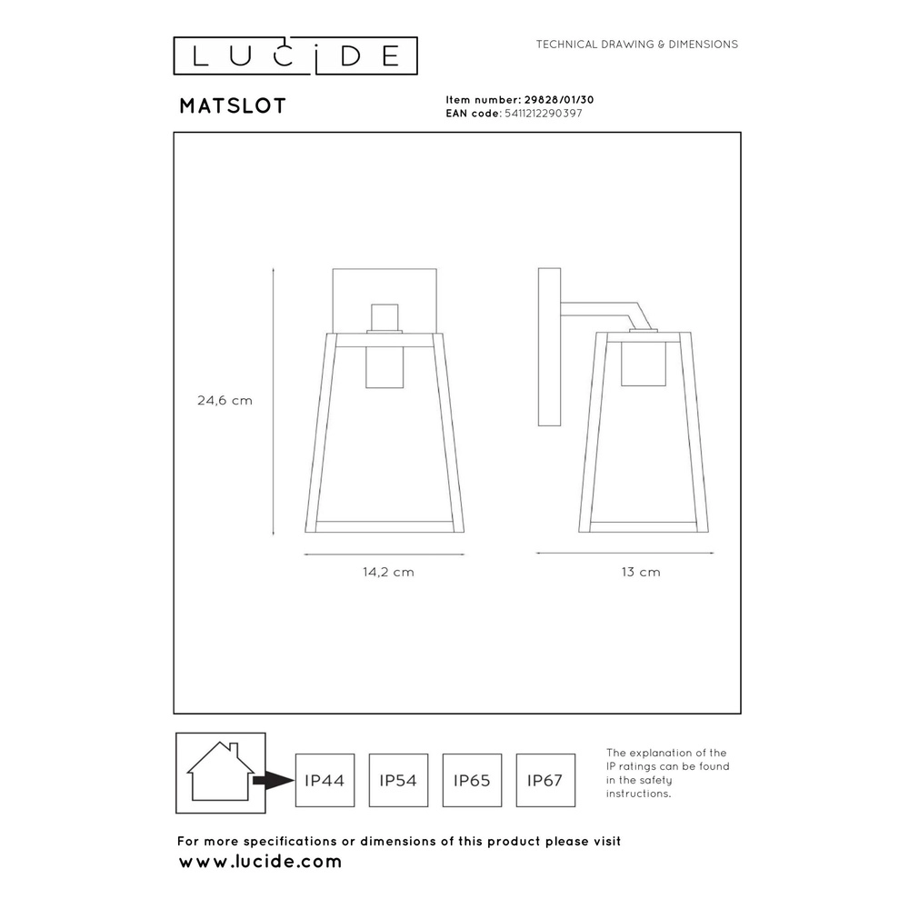 Zwarte wandlamp Matslot design Lucide 5411212290397