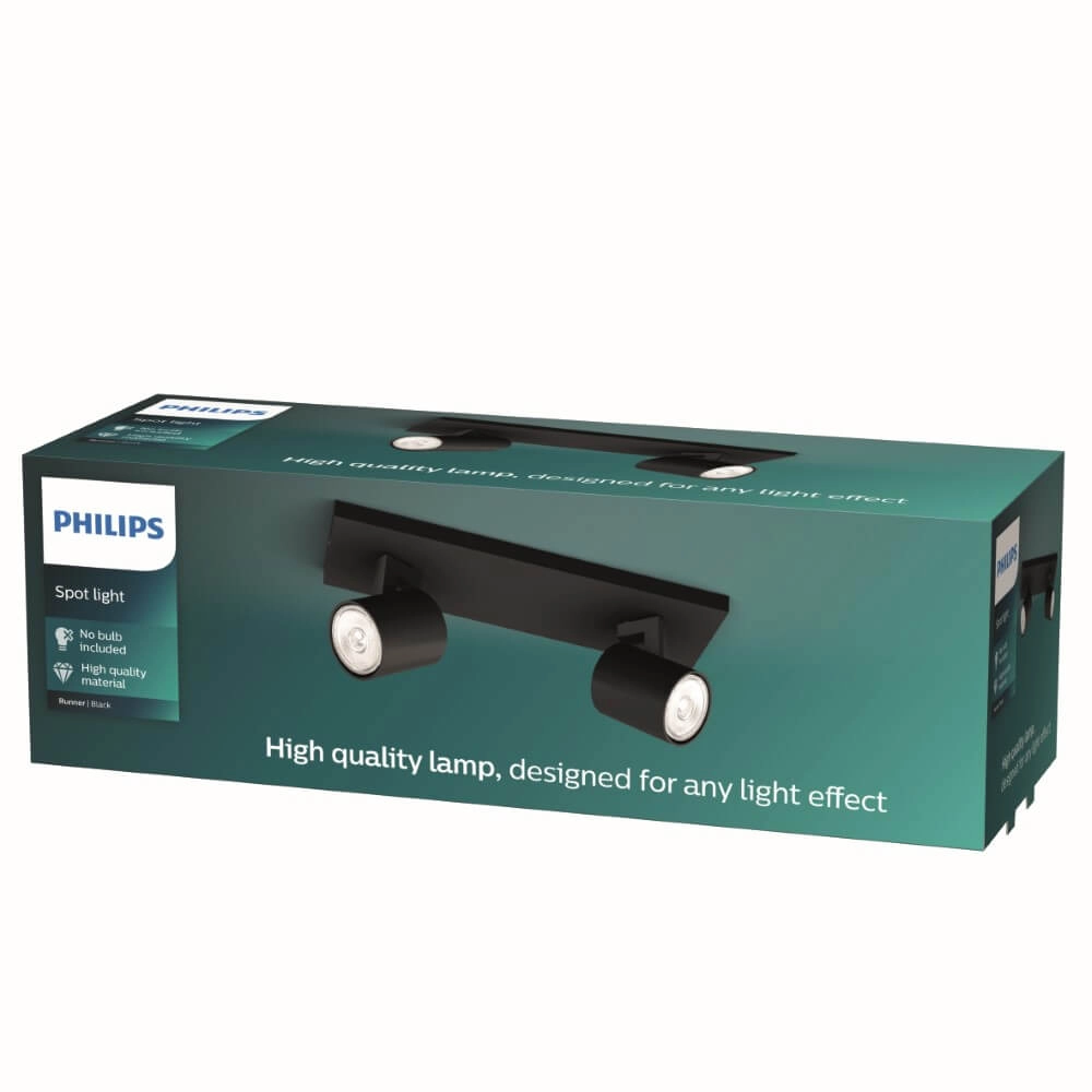 Zwarte plafondspot Runner 2-lichts Philips 8719514435315