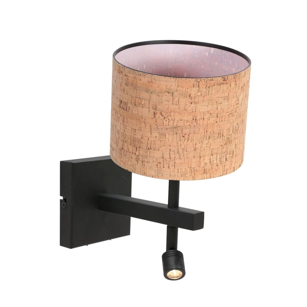 Zwart bedlampje Stang met kurk kapje Ø20cm