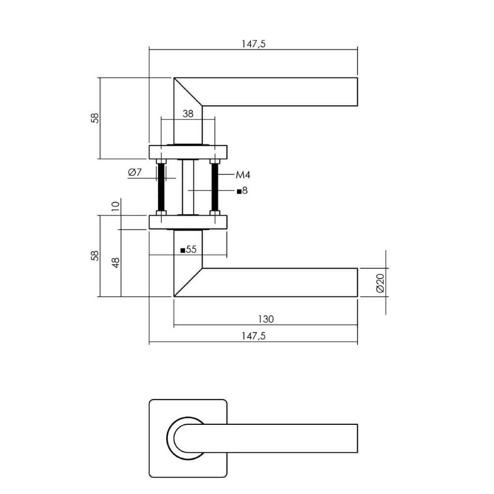 Deurklink Bastian op rozet vierkant zwart Intersteel 8714186499108