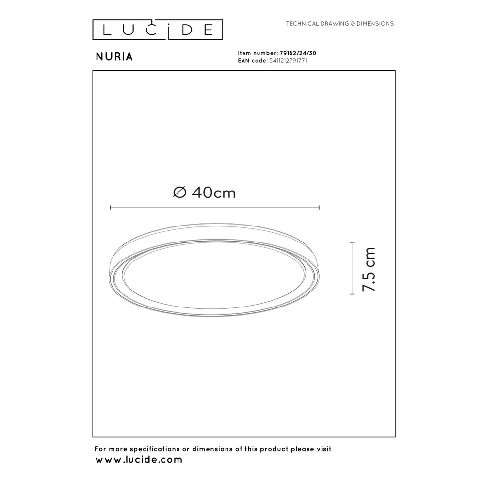 plafonniere Nuria Ø 40cm zwart Lucide 5411212791771