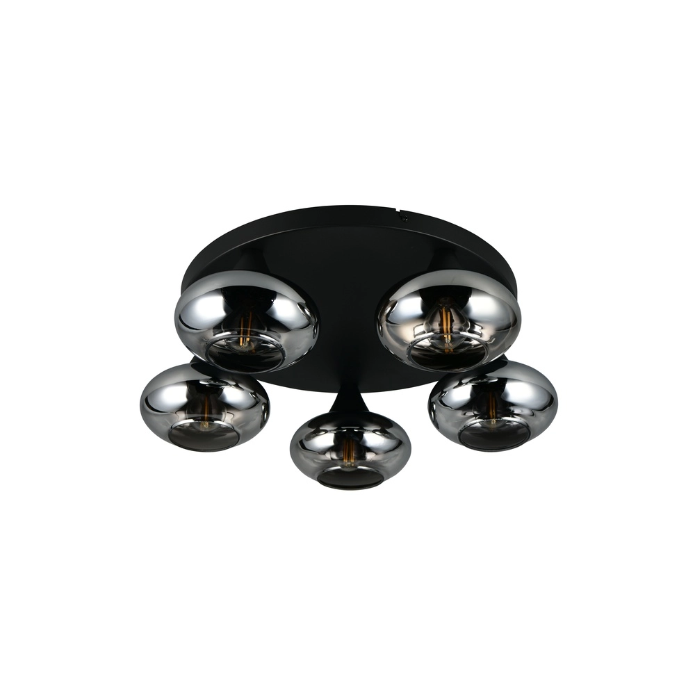 Plafondlamp Divina 5-lichts zwart met smoke glas Trio 4017807667462