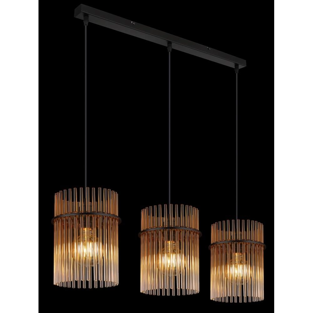 Zwarte hanglamp Gorley met amberglas 3-lichts Globo 9007371468997