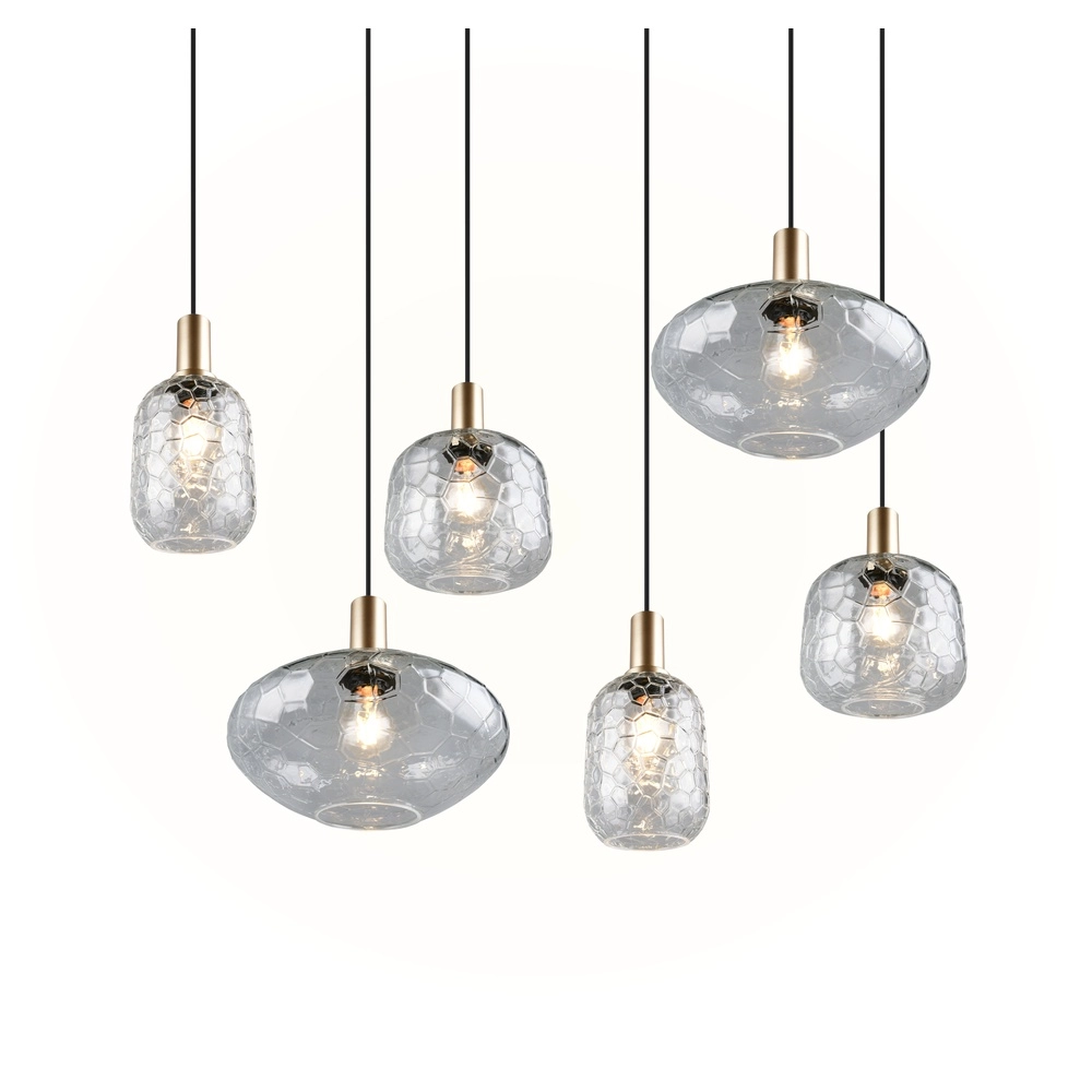 6-lichts hanglamp Emelie goud met smoke glas Trio 4017807702576
