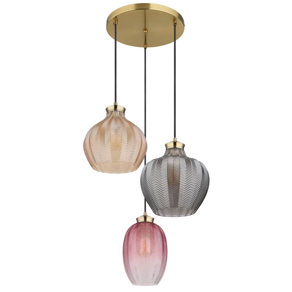 Gouden hanglamp Jessica met gekleurd glas rond Globo 9007371487110
