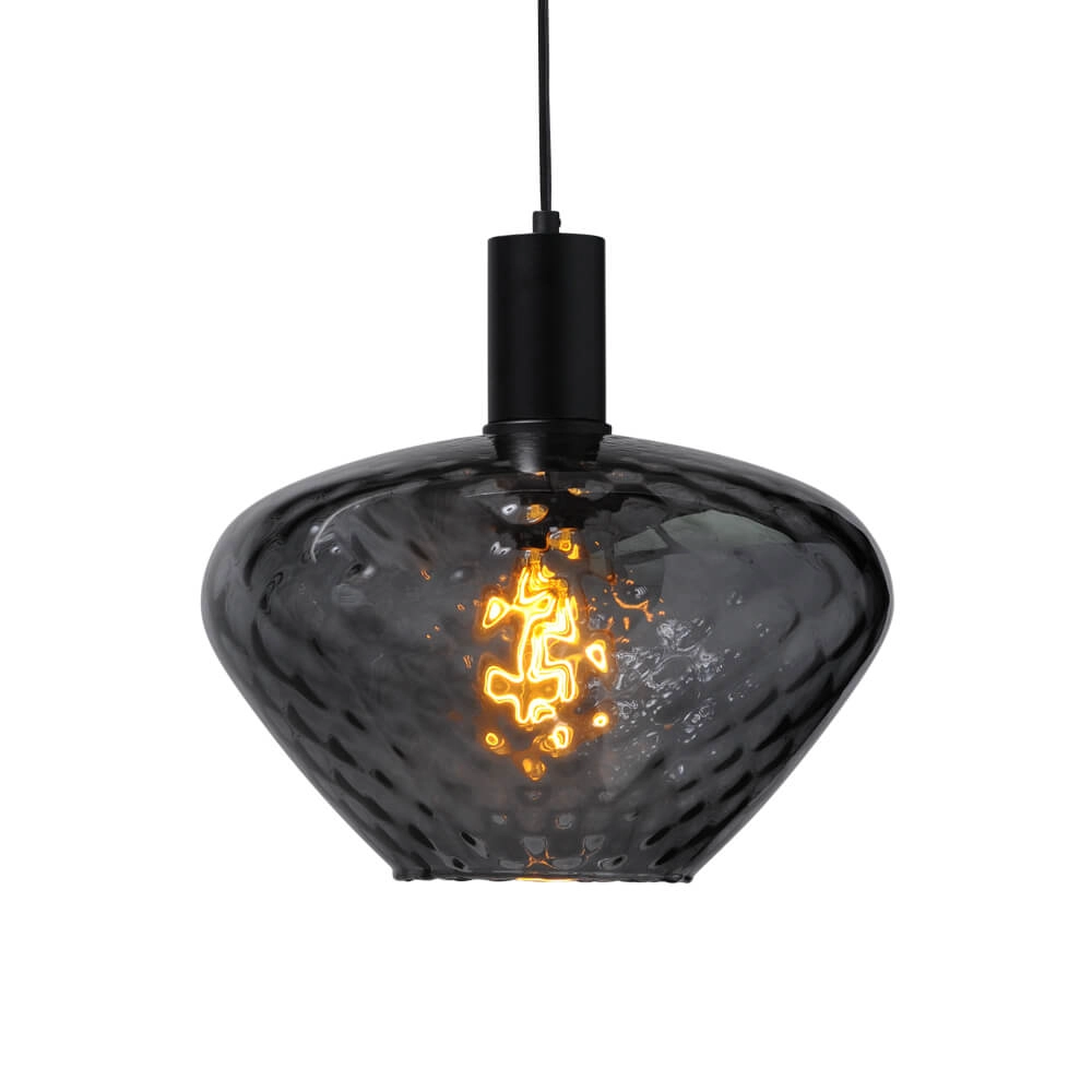 Hanglamp zwart Porto met Blossom smoke glas - Ø 30cm Hanglamp zwart Porto met Blossom smoke glas - Ø 30cm
