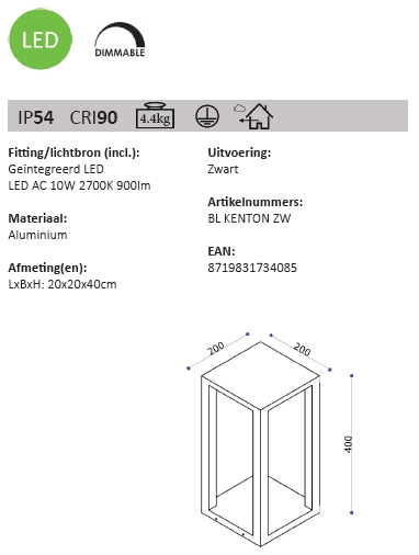 Landelijke buitenverlichting Kenton led Artdelight 8719831734085